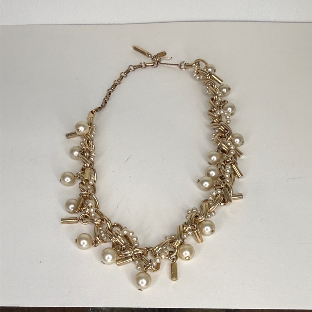 Vintage Barclay Gold Tone Faux Pearl Charm Necklace